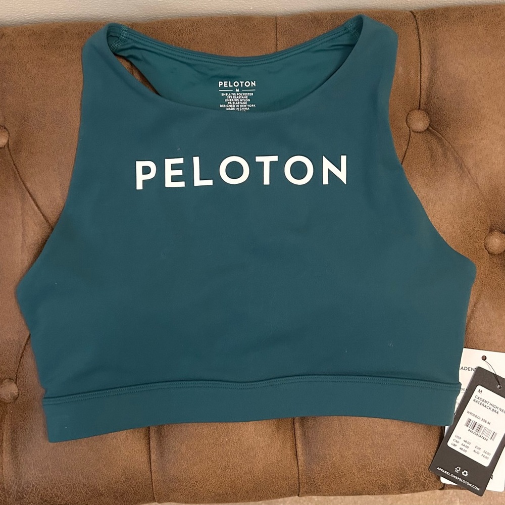 Peloton Deep Teal High-Neck Sports Bra with White Logo